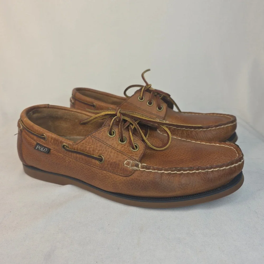 Polo Ralph Lauren Bienne Mens Brown Leather Boat Shoes Loafers 10D